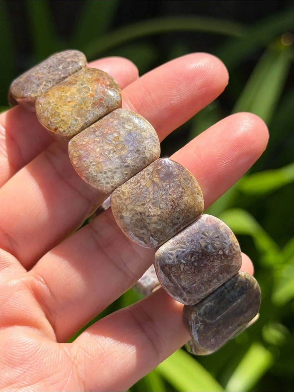 Handmade Fossil Coral Stretch Bracelet in Earth Tones Palo